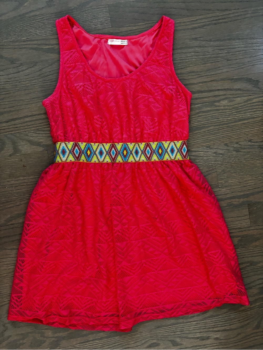 Vintage Y2K A’gaci vibrant coral pink sleeveless fit-and-flare dress medium